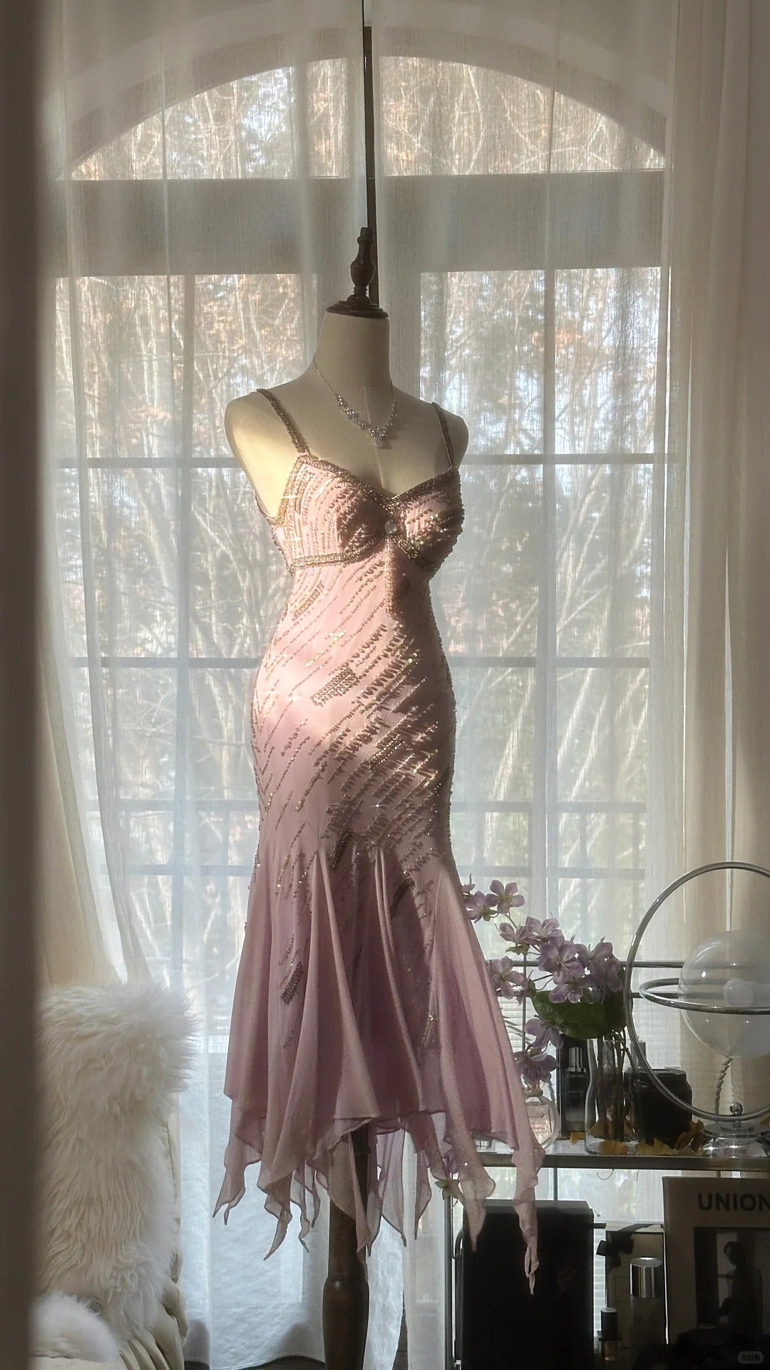 Cute Purple Strap Beaded Chiffon Mermaid Short Classy Prom Dress