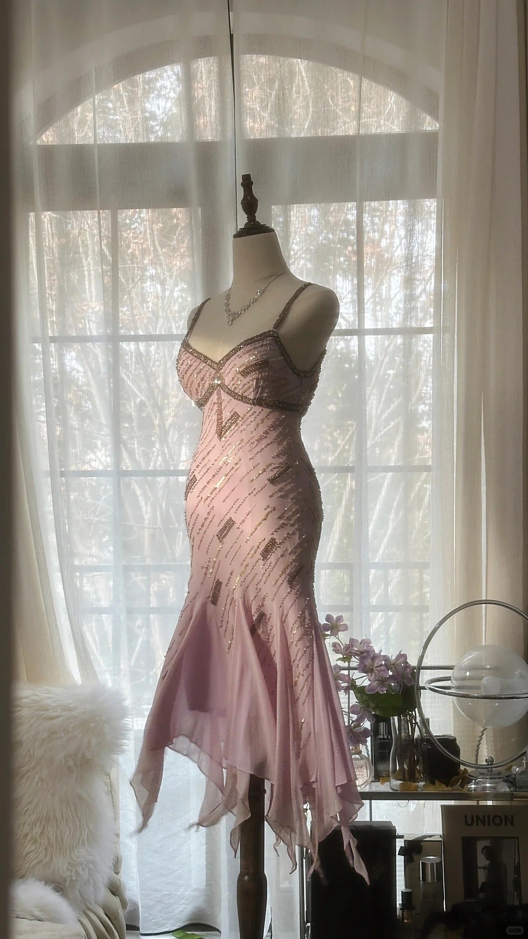 Cute Purple Strap Beaded Chiffon Mermaid Short Classy Prom Dress