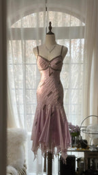Cute Purple Strap Beaded Chiffon Mermaid Short Classy Prom Dress