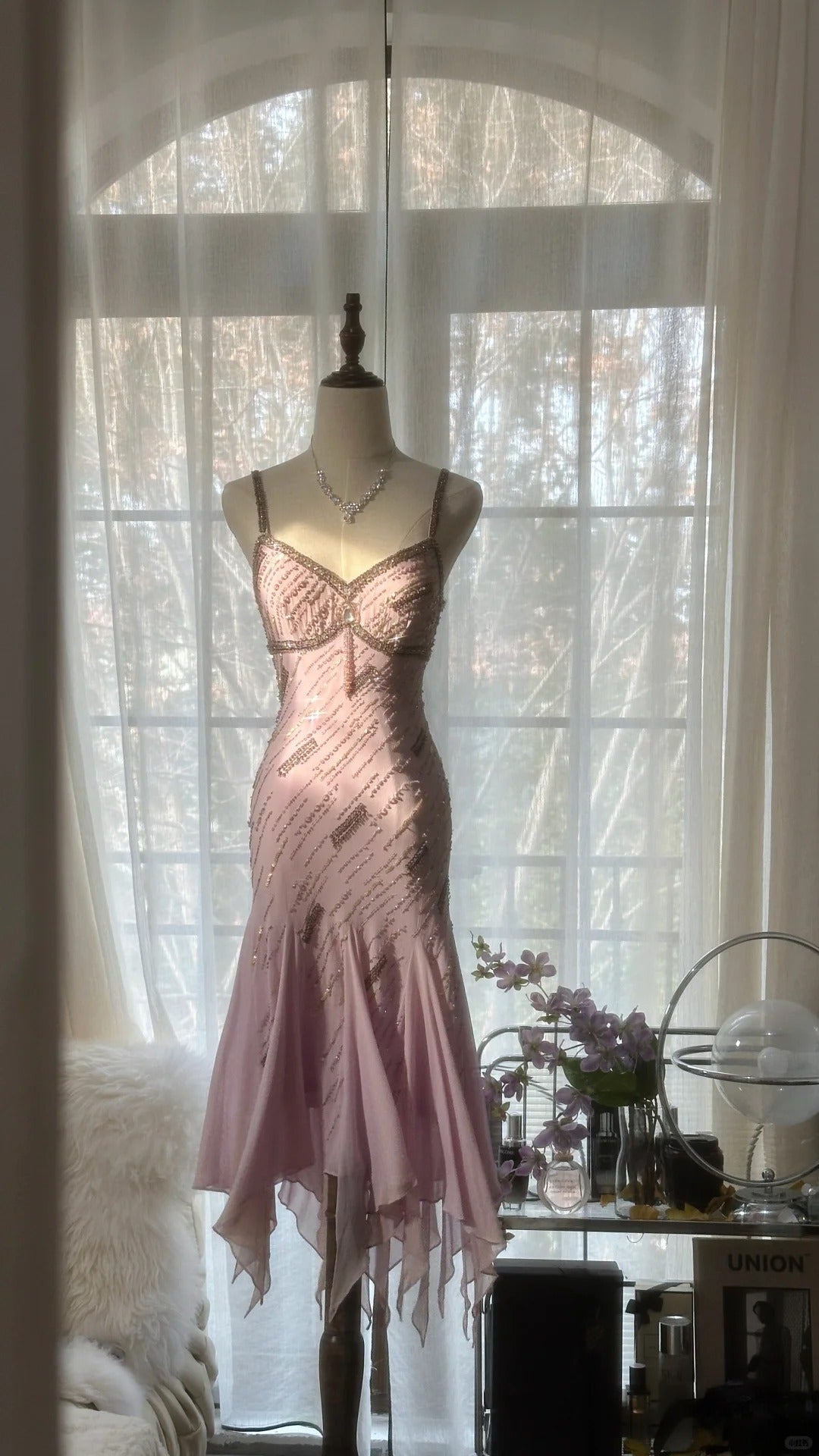 Cute Purple Strap Beaded Chiffon Mermaid Short Classy Prom Dress