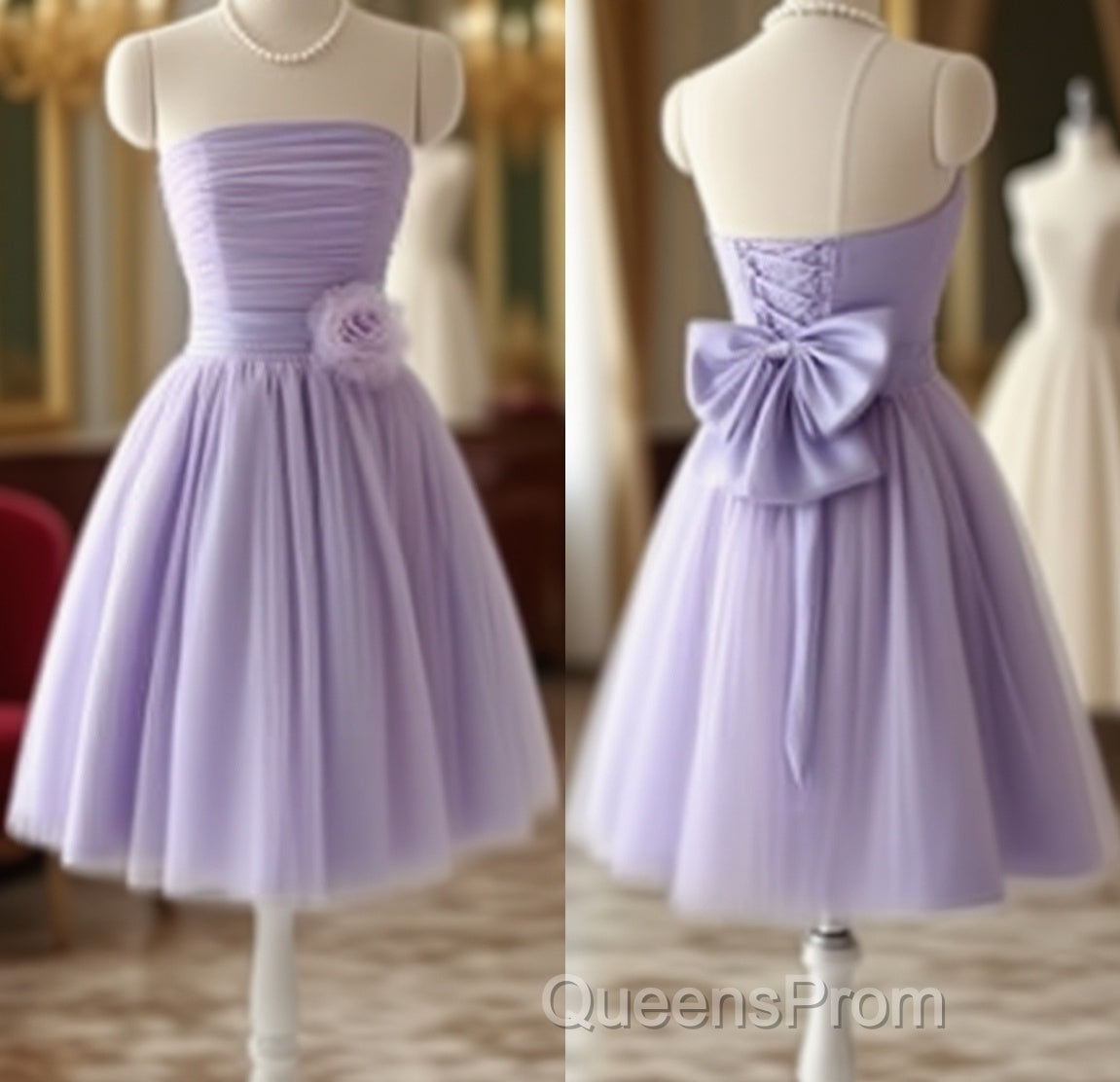 Cute Purple Strapless Pleat Short Homecoming Dress Wedding Party Dress Main image