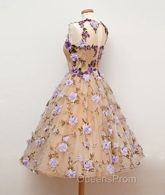 Cute Round Champagne Short Evening Prom Dress, Champagne Homecoming Dress