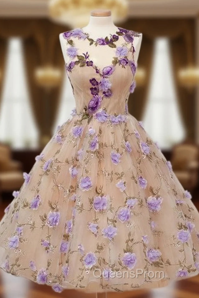 Cute Round Champagne Short Evening Prom Dress, Champagne Homecoming Dress Main image