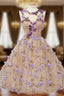 Cute Round Champagne Short Evening Prom Dress, Champagne Homecoming Dress