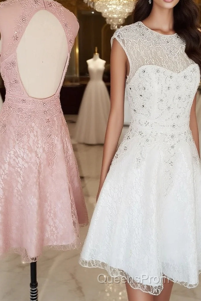 Cute round neck tulle lace short Evening Prom Dress lace bridesmaid Dress Main image