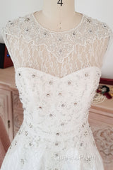 Cute round neck tulle lace short Evening Prom Dress lace bridesmaid Dress