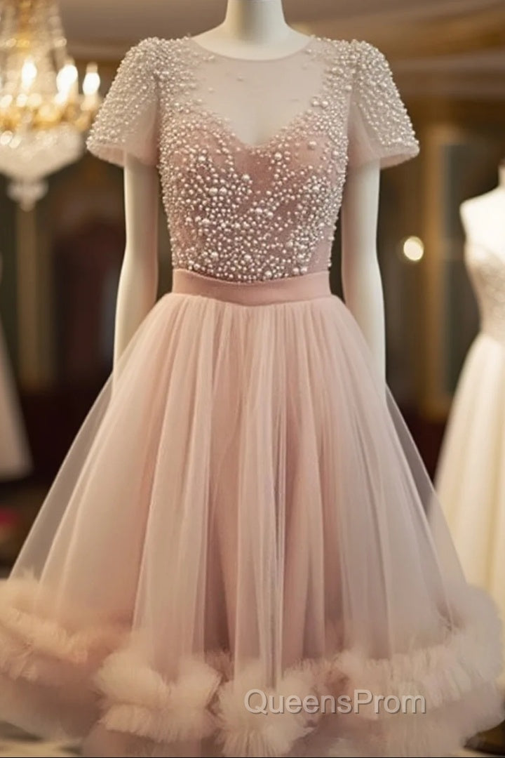 Cute Round Neck Tulle Short Evening Prom Dress, Cute Homecoming Dress Main image