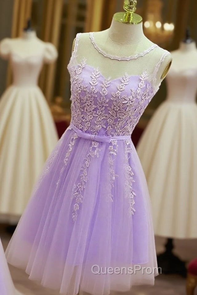 Cute Round Neckline Knee Length Homecoming Dress, Short Lace Party Dress