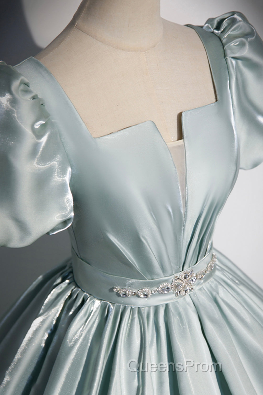 Cute Satin Floor Length Evening Prom Dress, A-Line Short Sleeve Evening Party Dress Secondary image