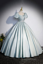 Cute Satin Floor Length Evening Prom Dress, A-Line Short Sleeve Evening Party Dress