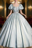 Cute Satin Floor Length Evening Prom Dress, A-Line Short Sleeve Evening Party Dress