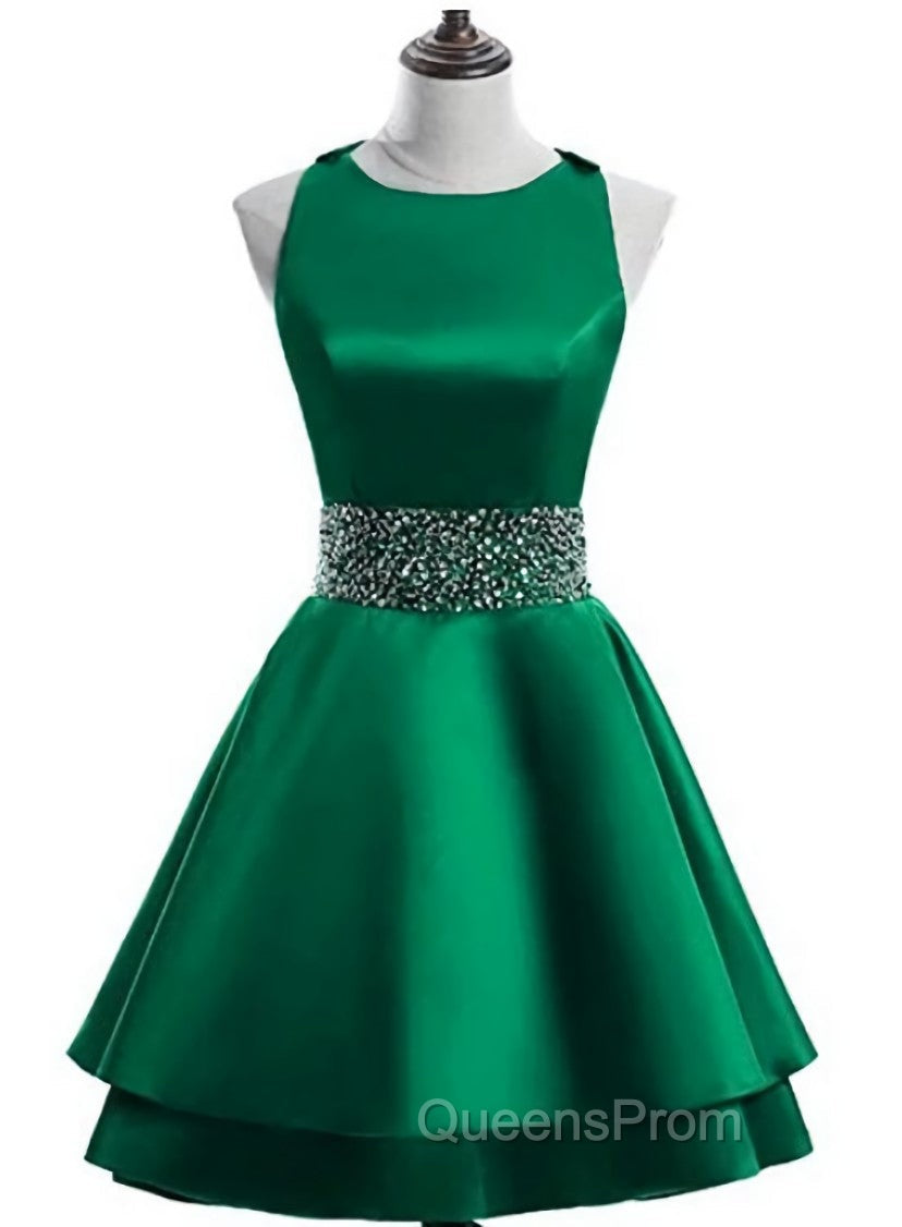 Cute Satin Knee Length Cross Back Beaded Party Dress, Homecoming Dress Secondary image