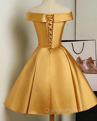 Cute Satin Knee Length Off Shoulder Homecoming Dress, Evening Prom Dress