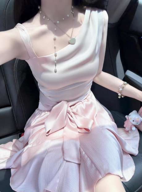 Cute Satin Off-Shoulder Bow Birthday Dress Homecoming Dress