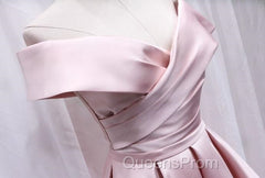 Cute Satin Pink Sweetheart Off Shoulder Knee Length Party Dress, Short Evening Prom Dress