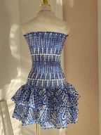 Cute Sheath Strapless Royal Blue Lace Vacation Dress Short Birthday Dress