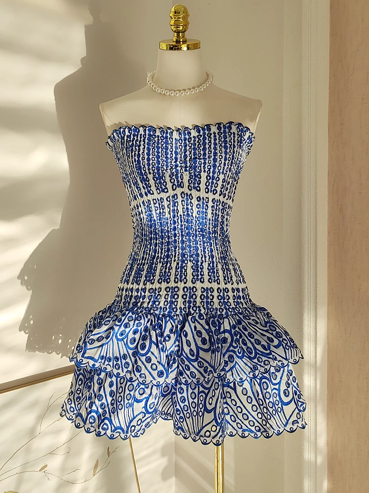 Cute Sheath Strapless Royal Blue Lace Vacation Dress Short Birthday Dress