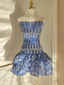 Cute Sheath Strapless Royal Blue Lace Vacation Dress Short Birthday Dress