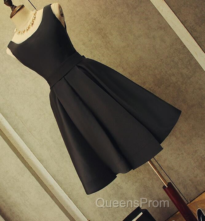 Cute Short Black Satin Knee Length Homecoming Dress, Black Party Dress Secondary image