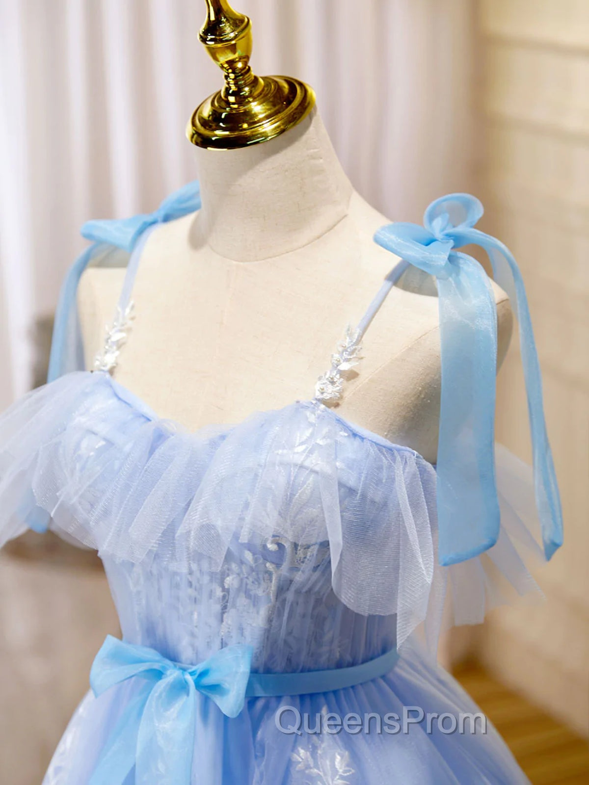 Cute Short Blue Lace Evening Prom Dress, Short Blue Lace Evening Graduation Dress Secondary image