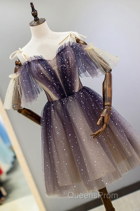 Cute Short Gradient Tulle Straps Homecoming Dress, Short Evening Prom Dresss