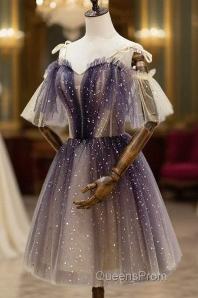 Cute Short Gradient Tulle Straps Homecoming Dress, Short Evening Prom Dresss Main image