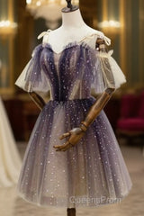 Cute Short Gradient Tulle Straps Homecoming Dress, Short Evening Prom Dresss