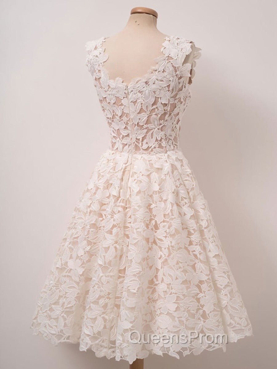 Cute Short Lace Evening Prom Dress, Short Lace Graduation Homecoming Dress