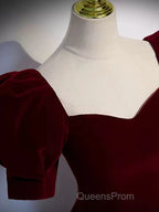 Cute Short Sleeves Burgundy Long Evening Prom Dress
