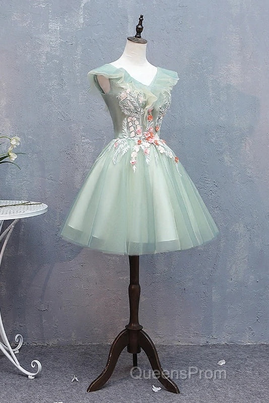 Cute Short Tulle V-Neckline With Flower Lace Party Dress Homecoming Dress, Short Formal Dress Secondary image