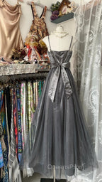 Cute Silver Grey A-Line Spaghetti Straps Tulle Satin Long Evening Prom Dress Gorgeous Birthday Dress Evening Dress