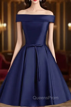 Cute Simple Short Satin Party Dress , Off Shoulder Evening Prom Dress