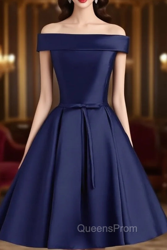 Cute Simple Short Satin Party Dress , Off Shoulder Evening Prom Dress