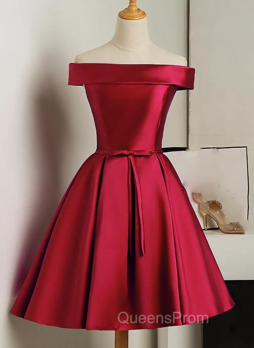 Cute Simple Short Satin Party Dress , Off Shoulder Evening Prom Dress Main image