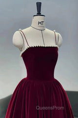 Cute Spaghetti Straps Velvet Short Evening Prom Dress, A-Line Homecoming Party Dress