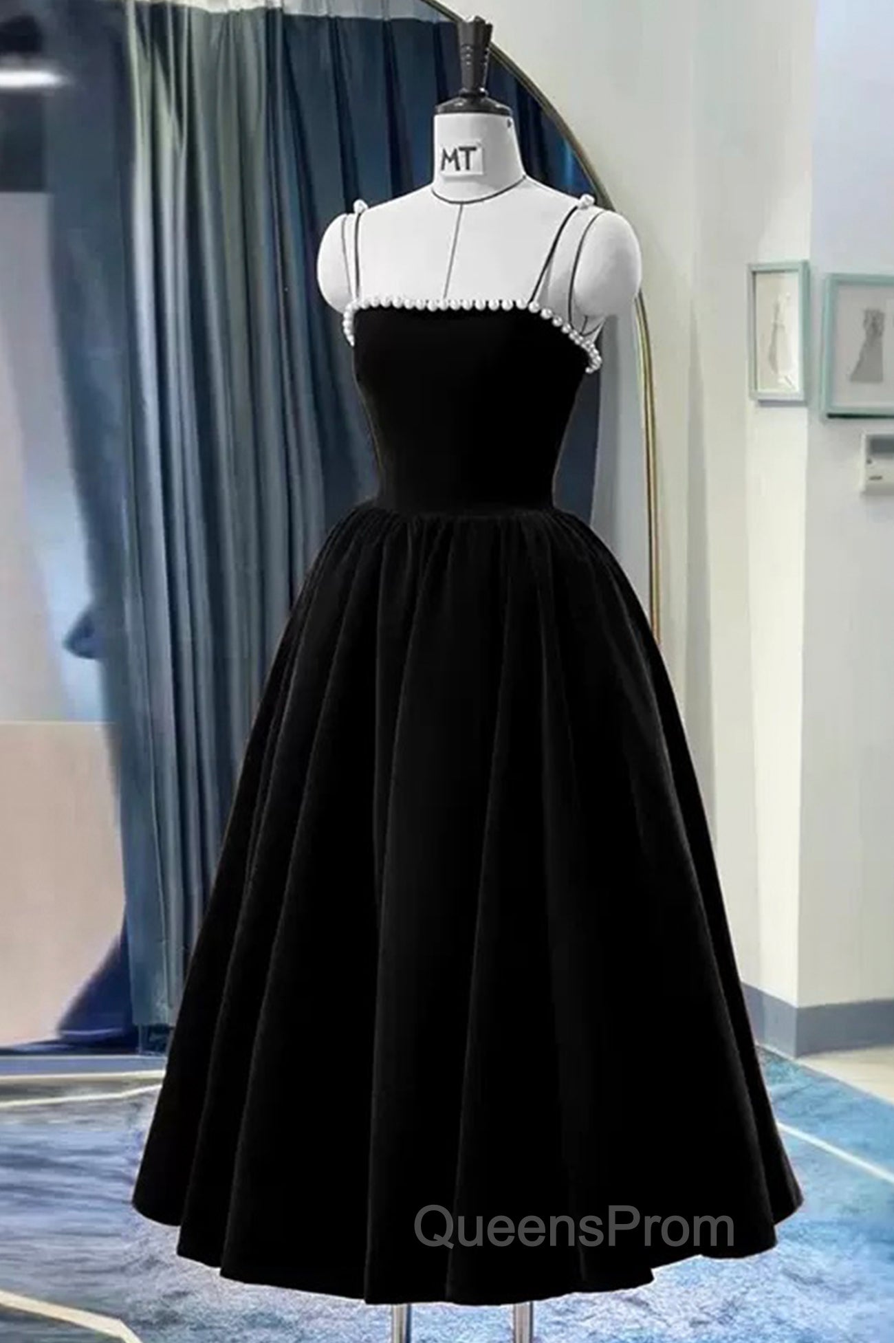 Cute Spaghetti Straps Velvet Short Evening Prom Dress, A-Line Homecoming Party Dress Main image