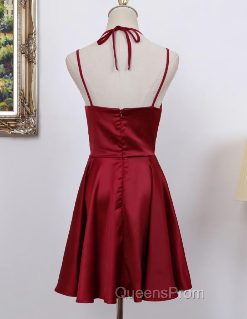 Cute Straps Dark Red Mini Party Dress, Dark Red Short Homecoming Dress Secondary image