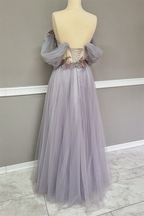 Off The Shoulder Tulle Applique Long Classy Prom Dress Fairy Classy Evening Dress