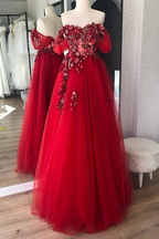 Off The Shoulder Tulle Applique Long Classy Prom Dress Fairy Classy Evening Dress
