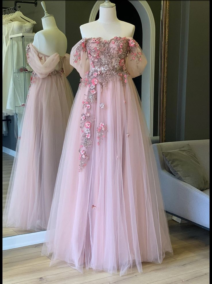 Off The Shoulder Tulle Applique Long Classy Prom Dress Fairy Classy Evening Dress
