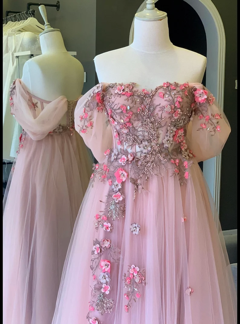 Off The Shoulder Tulle Applique Long Classy Prom Dress Fairy Classy Evening Dress