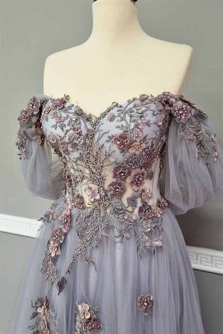 Off The Shoulder Tulle Applique Long Classy Prom Dress Fairy Classy Evening Dress Main image