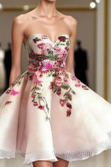 Cute Sweetheart Applique Short Evening Prom Dress, Cute Homecoming Dress