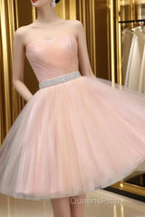 Cute Sweetheart Neck Backless Pink Short Evening Prom Dress, Backless Pink Homecoming Dress, Pink Formal Evening Graduation Dress