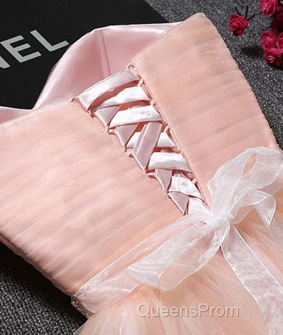 Cute Sweetheart Neck Backless Pink Short Evening Prom Dress, Backless Pink Homecoming Dress, Pink Formal Evening Graduation Dress
