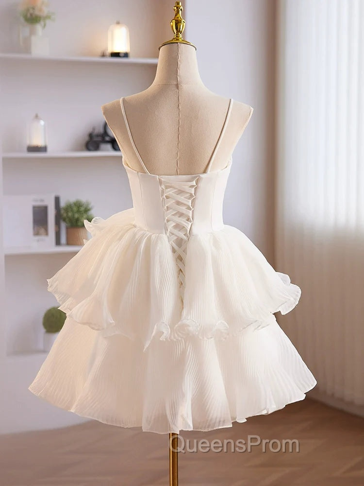 Cute Sweetheart Neck Organza White Evening Prom Dress, White Homecoming Dress