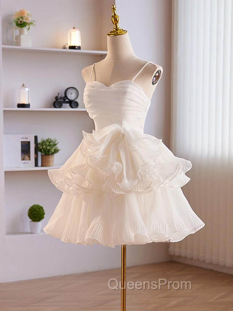 Cute Sweetheart Neck Organza White Evening Prom Dress, White Homecoming Dress