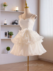 Cute Sweetheart Neck Organza White Evening Prom Dress, White Homecoming Dress