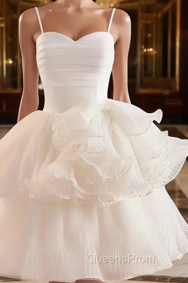 Cute Sweetheart Neck Organza White Evening Prom Dress, White Homecoming Dress Main image