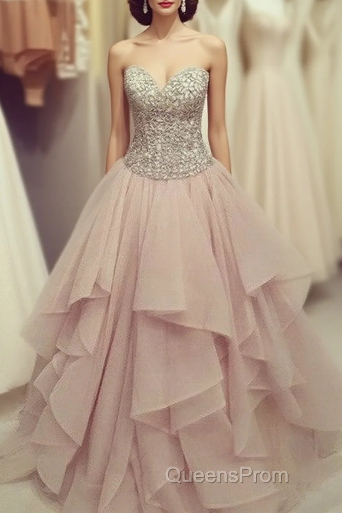 Cute Sweetheart Neck Sequin Chiffon Long Evening Prom Dress, Evening Dress Main image